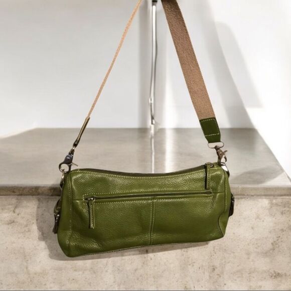 Tignanello Y2K Pebble Leather Bag Removable Canvas Shoulder Strap Kelly Green - Picture 4 of 12